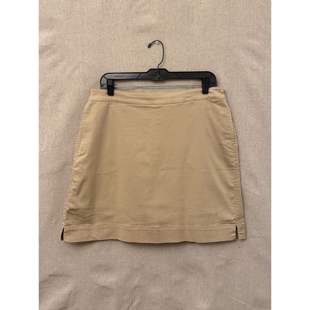 Chicos Khaki Tan Chino Skirt Size 2 A-Line Cotton Blend Mini Stretch Casual